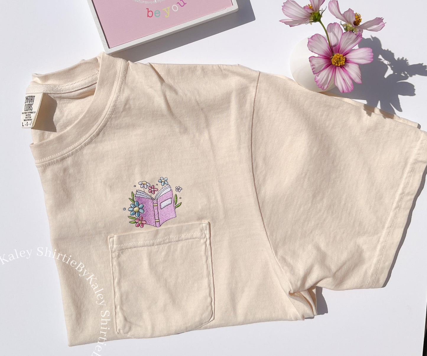 Embroidered Comfort Colors Book Tee Shirt Floral Book Lover Shirt Book Club T-Shirt Book Lover Embroidered Hers Gift Bookworm Shirt Booktok