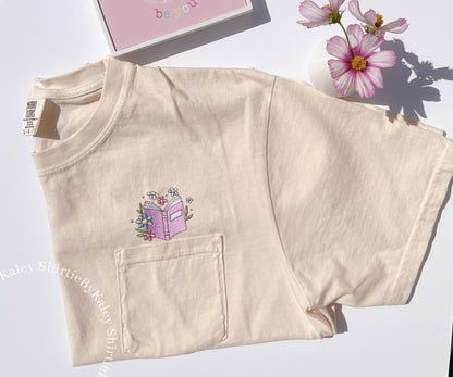 Embroidered Comfort Colors Book Tee Shirt Floral Book Lover Shirt Book Club T-Shirt Book Lover Embroidered Hers Gift Bookworm Shirt Booktok
