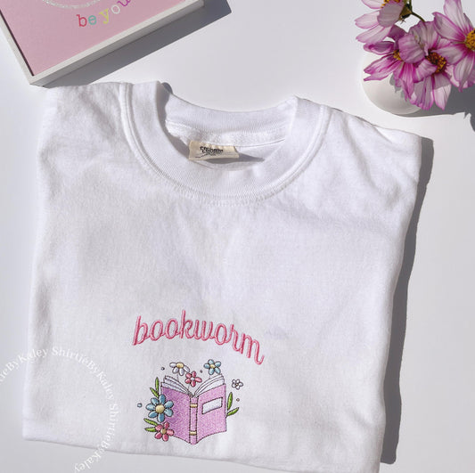 Embroidered Bookworm Comfort Colors® Shirt Embroidered Book Lover Tee Book Club Gift Book Lover Top Embroidery Booknerd Tee Booktok T-shirt