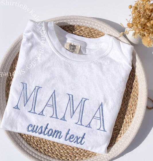 Custom Embroidered Varsity Mama T-shirt Gift for Mom Mother's Day Gift New Mom Gift Custom Varsity Embroidery College Block Mama Tee