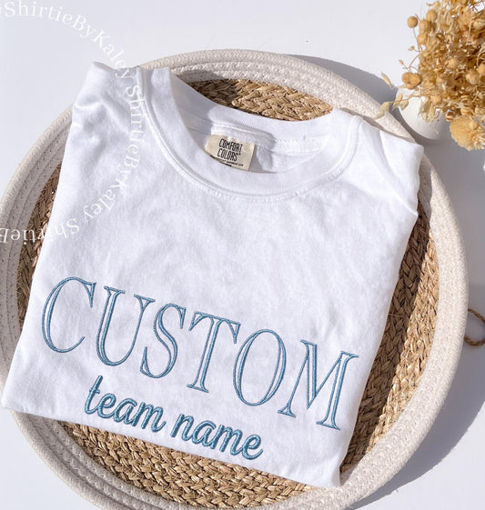 Custom Embroidered Varsity Team Name Sport College T-shirt Embroidery Embroidered Mascot Comfort Colors Tee Custom School Sports Team Shirt
