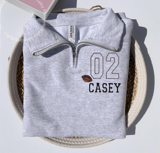 Football Mom Half Zip, Custom Embroidered Pullover, Team Number Sweatshirt, Personalized Football Mom Gift, Custom Kids’ Names Sweater