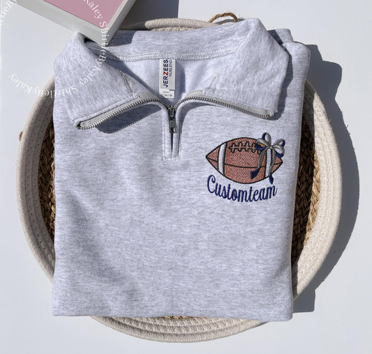 Personalized Embroidered Sports Team Quarter Zip Sweatshirt Custom Team Spirt Sweater Custom School Sweater College Team Sports Mascot Bow
