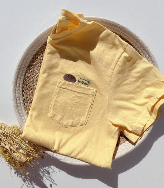 Embroidered Bread & Butter Tee Embroidered Fun Pocket Tee Comfort Colors Bakery Shirt Barista Gift Shirt Small Bakery Shop Tee Coffee Tee