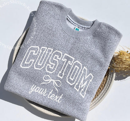 Custom Varsity Text Embroidered Cozy Knit Fleece Pullover Nantucket Sweatshirt Custom Embroidered Knit Sweatshirt Gift for Her Gift for Him