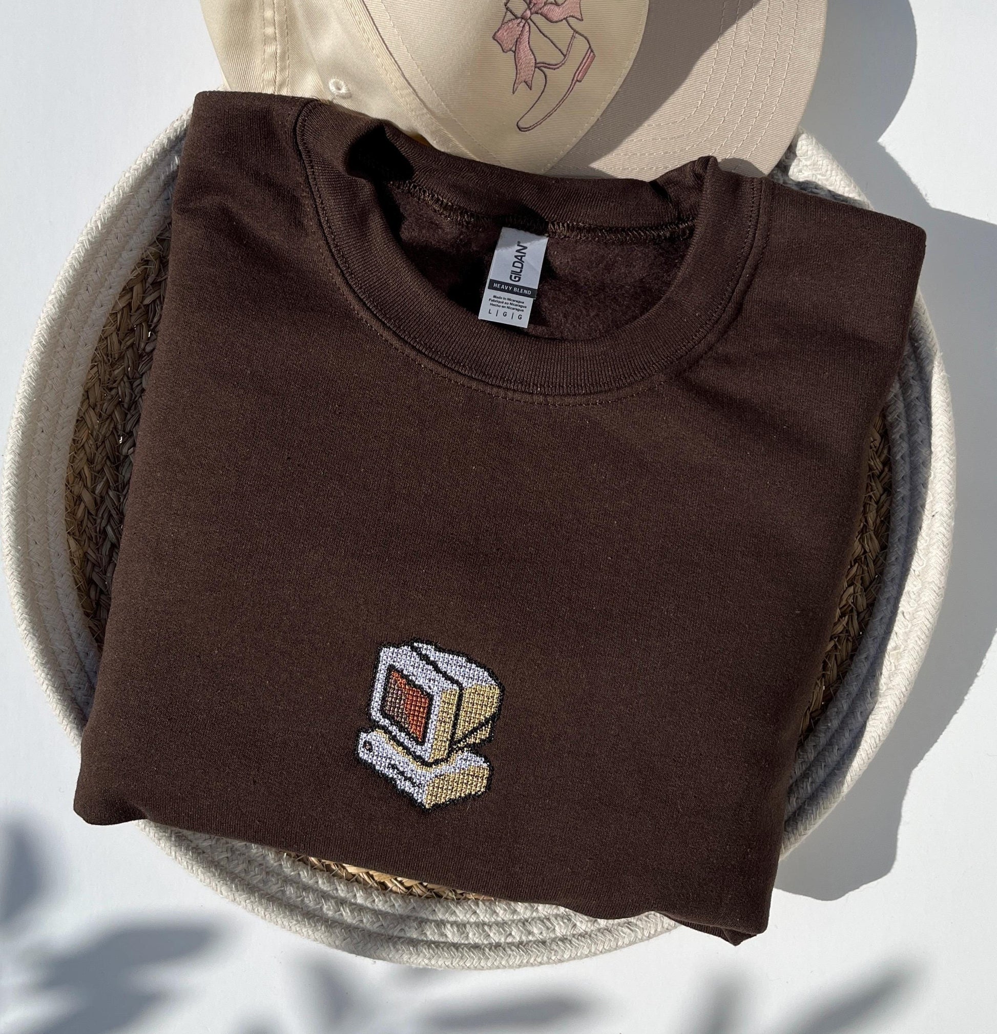 Retro Computer Embroidered Sweatshirt Pixelated Style Gamer Crewneck Vintage Tech Embroidery Geek Gift Nerd Gift Old Computer Fan Gift