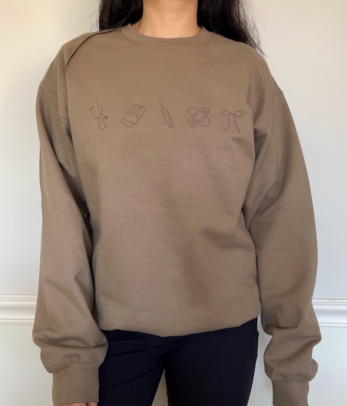 Custom Embroidered Nurse sweatshirt Brown Custom Sweatshirt Oversized Sweater Gift For Mom Medical Assistant Embroidered Sweatshirt RN Gift