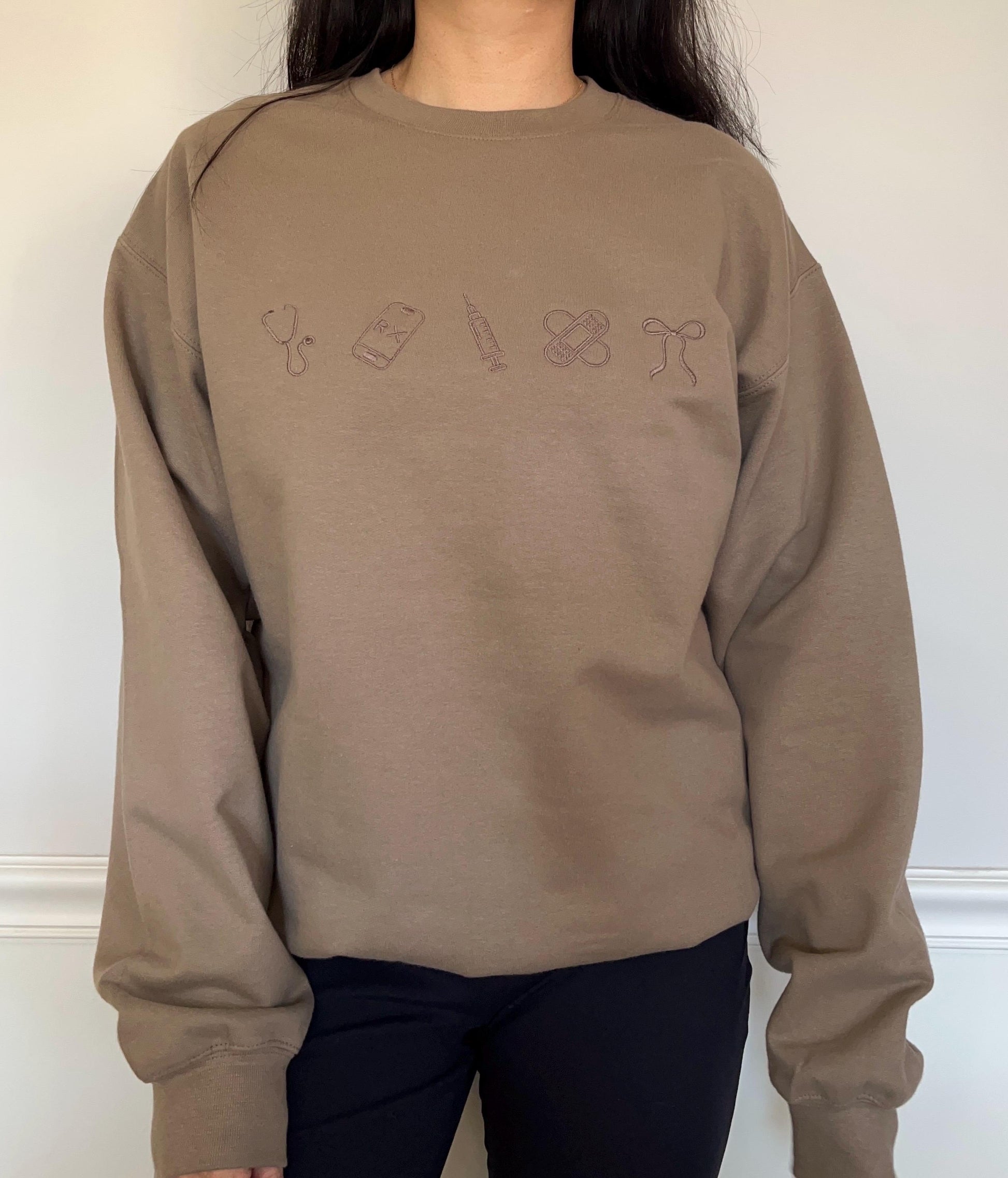 Custom Embroidered Nurse sweatshirt Brown Custom Sweatshirt Oversized Sweater Gift For Mom Medical Assistant Embroidered Sweatshirt RN Gift
