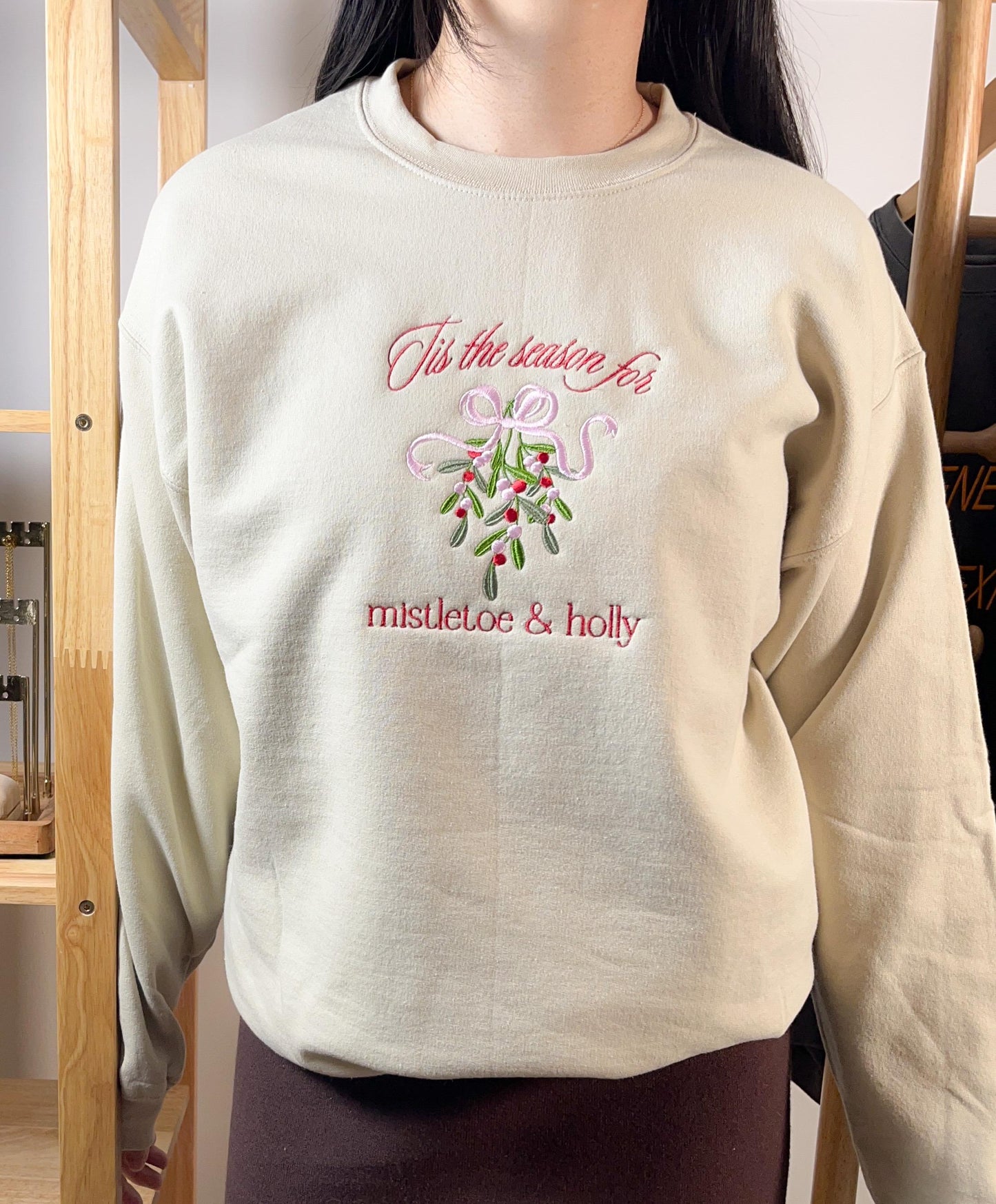 Mistletoe Embroidered Christmas Crewneck Sweatshirt Christmas Mistletoe Holiday Sweatshirt Merry Christmas Shirt Holiday Shirt Gift Xmas