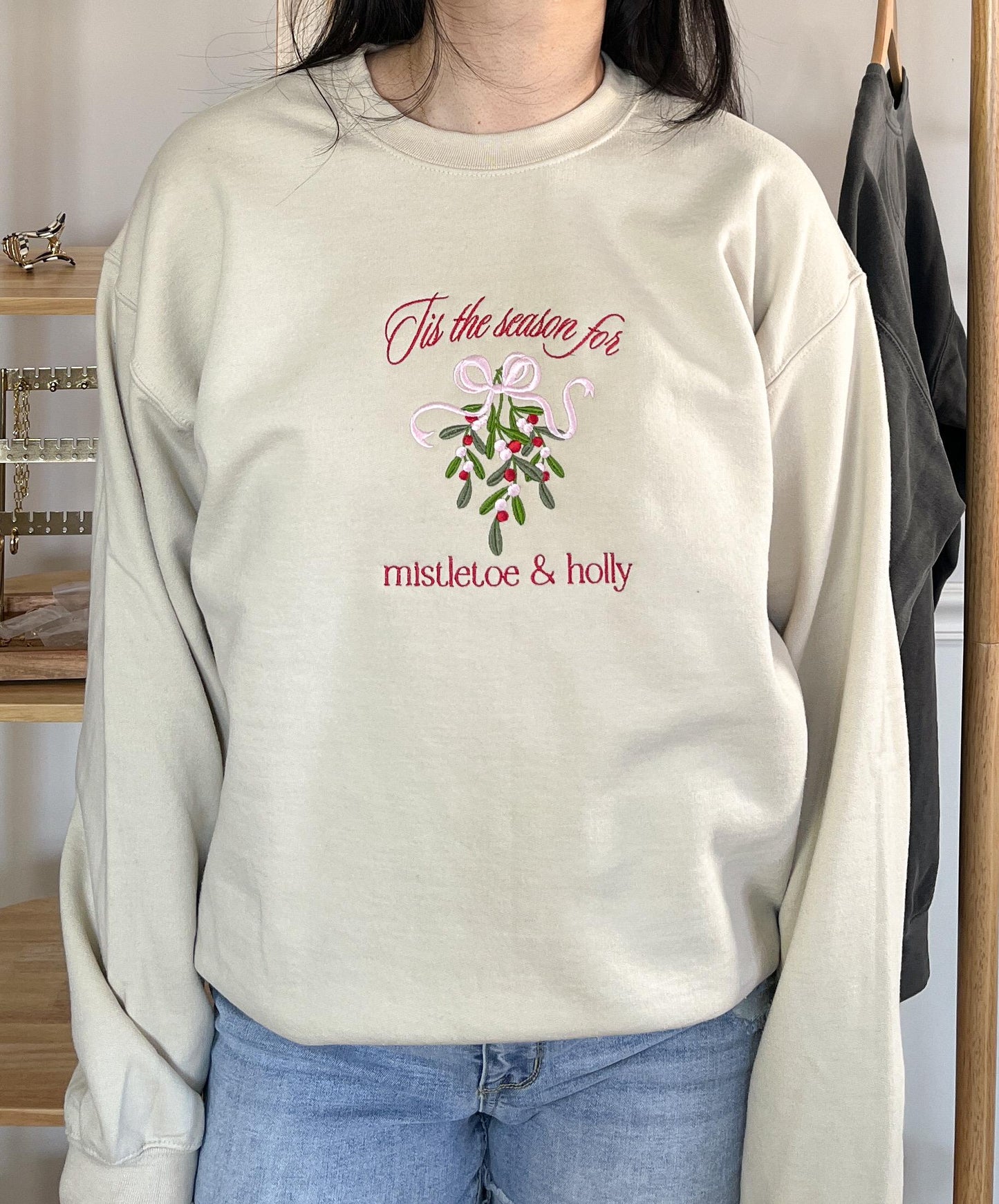 Mistletoe Embroidered Christmas Crewneck Sweatshirt Christmas Mistletoe Holiday Sweatshirt Merry Christmas Shirt Holiday Shirt Gift Xmas