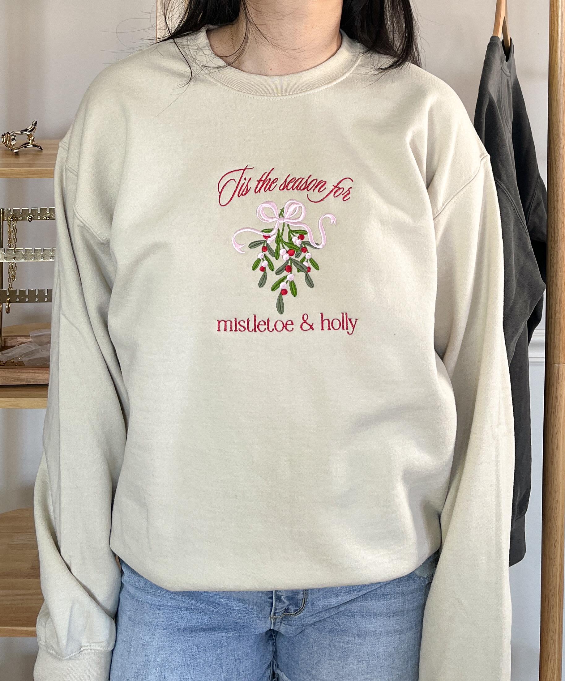 Mistletoe Embroidered Christmas Crewneck Sweatshirt Christmas Mistletoe Holiday Sweatshirt Merry Christmas Shirt Holiday Shirt Gift Xmas