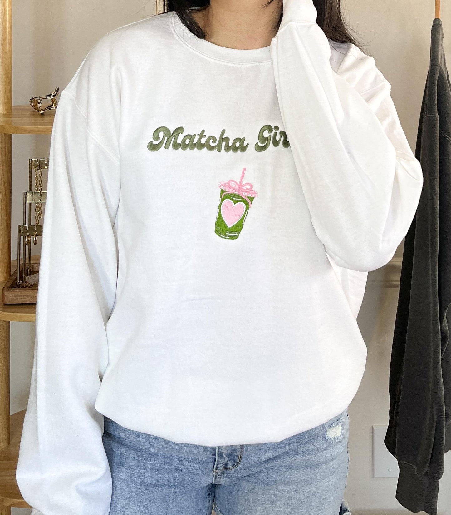 Matcha Latte Social Club Embroidered Crewneck Sweatshirts Gifts for Matcha Lovers