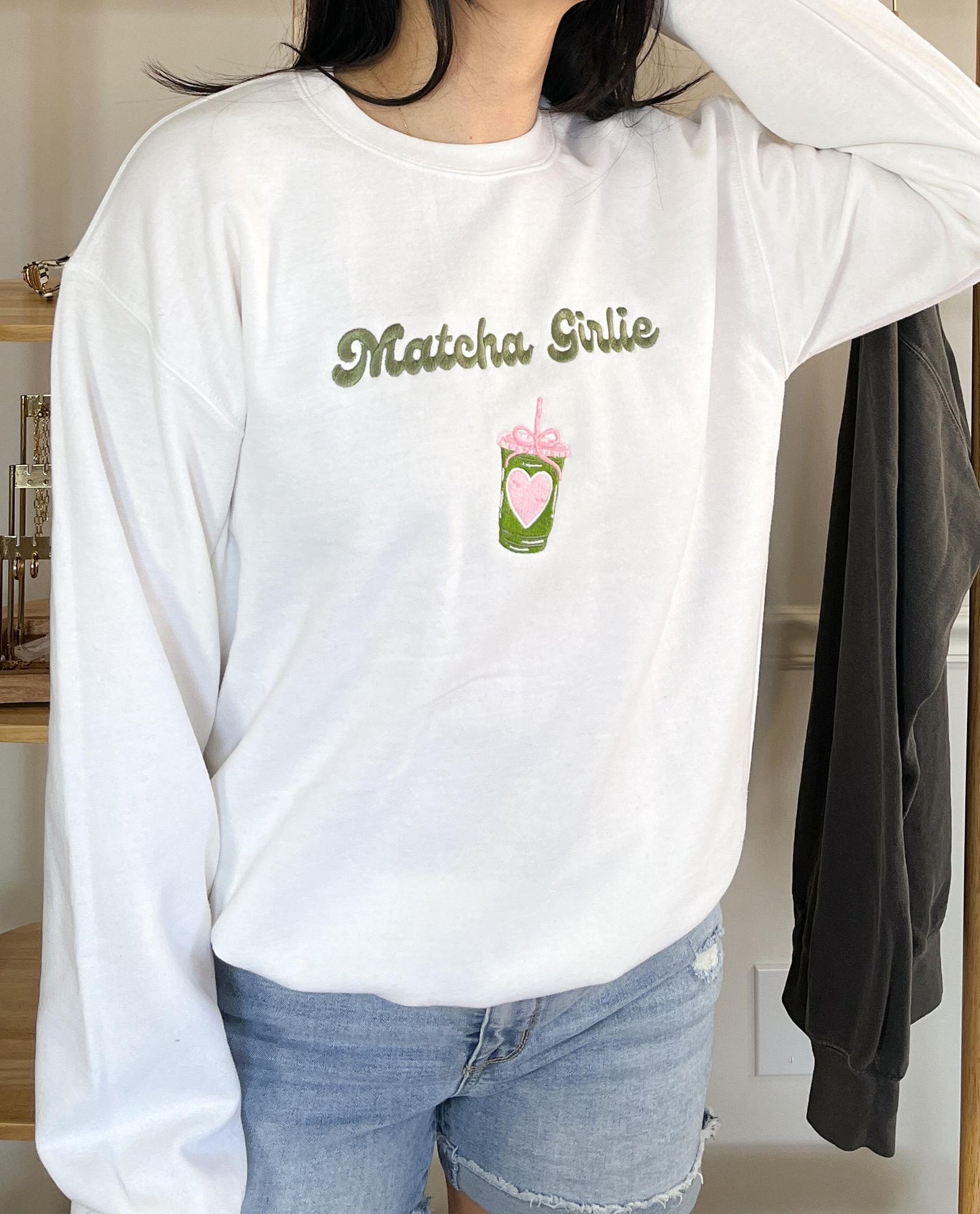 Matcha Latte Social Club Embroidered Crewneck Sweatshirts Gifts for Matcha Lovers