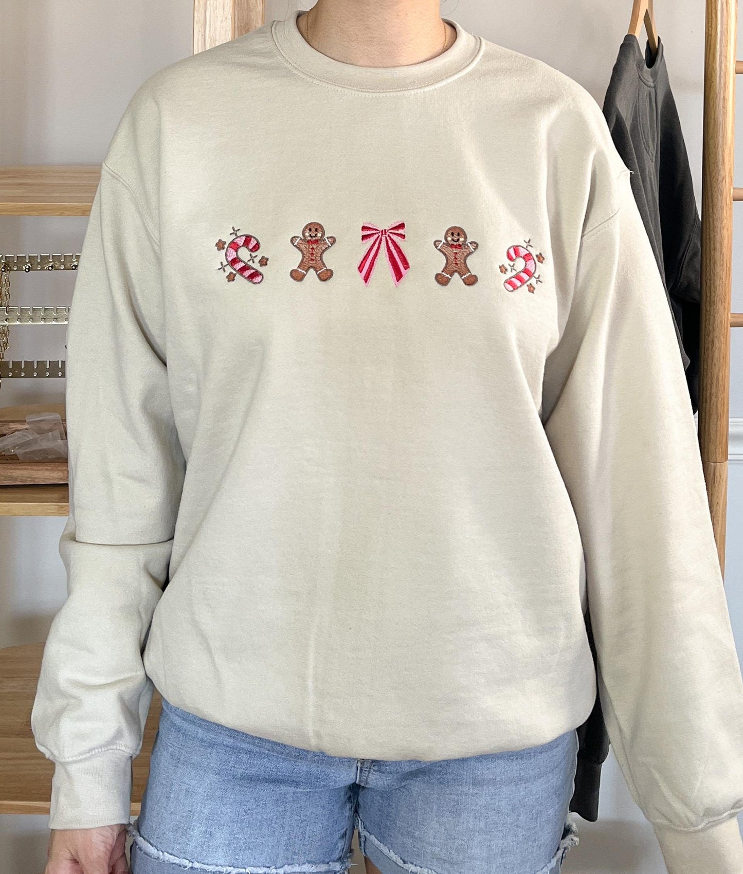 Gingerbread Embroidered Christmas Crewneck Sweatshirt Christmas Sugarcane Holiday Sweatshirt Merry Christmas Shirt Holiday Shirt Gift Xmas