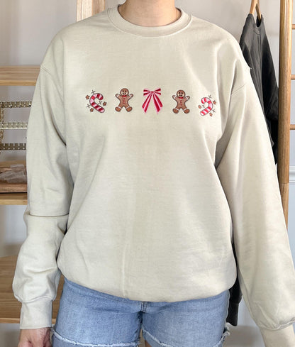 Gingerbread Embroidered Christmas Crewneck Sweatshirt Christmas Sugarcane Holiday Sweatshirt Merry Christmas Shirt Holiday Shirt Gift Xmas