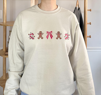 Gingerbread Embroidered Christmas Crewneck Sweatshirt Christmas Sugarcane Holiday Sweatshirt Merry Christmas Shirt Holiday Shirt Gift Xmas