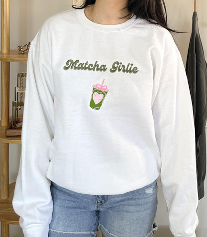 Matcha Latte Social Club Embroidered Crewneck Sweatshirts Gifts for Matcha Lovers