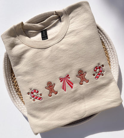 Gingerbread Embroidered Christmas Crewneck Sweatshirt Christmas Sugarcane Holiday Sweatshirt Merry Christmas Shirt Holiday Shirt Gift Xmas