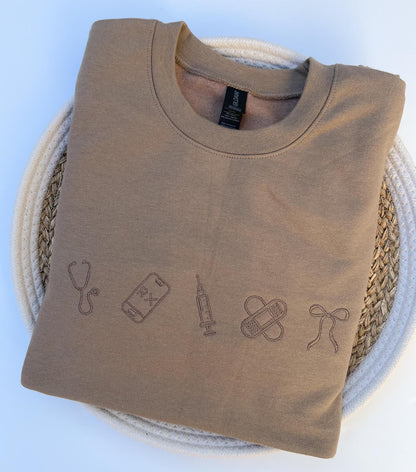 Custom Embroidered Nurse sweatshirt Brown Custom Sweatshirt Oversized Sweater Gift For Mom Medical Assistant Embroidered Sweatshirt RN Gift