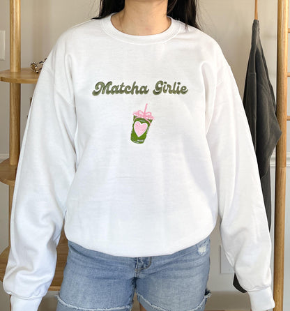 Matcha Latte Social Club Embroidered Crewneck Sweatshirts Gifts for Matcha Lovers