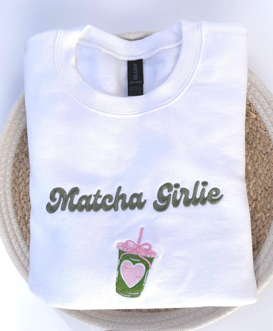 Matcha Latte Social Club Embroidered Crewneck Sweatshirts Gifts for Matcha Lovers