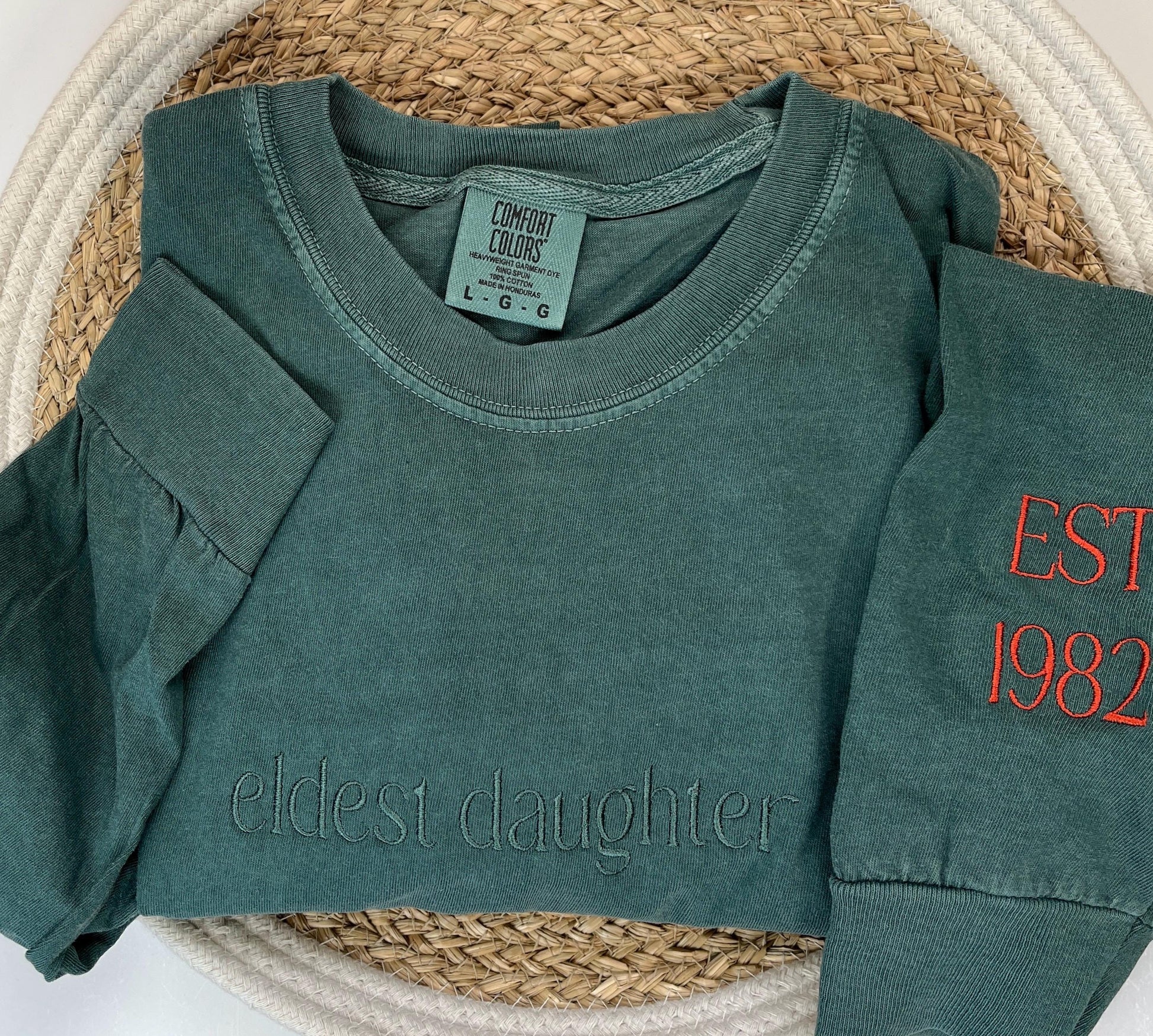 Embroidered Custom Comfort Colors Long Sleeve Tee Custom Your Text Embroidered Soft Long Sleeved Tee Personalized Text Long Sleeve Top