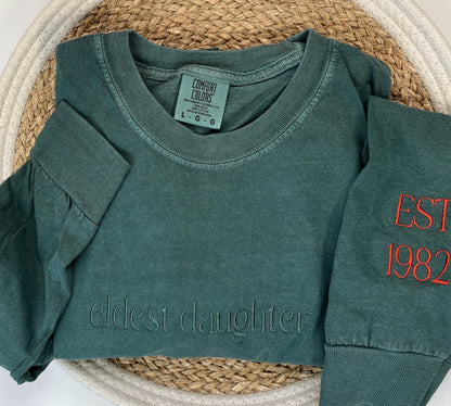 Embroidered Custom Comfort Colors Long Sleeve Tee Custom Your Text Embroidered Soft Long Sleeved Tee Personalized Text Long Sleeve Top