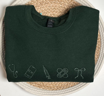 Custom Embroidered Nurse sweatshirt Brown Custom Sweatshirt Oversized Sweater Gift For Mom Medical Assistant Embroidered Sweatshirt RN Gift