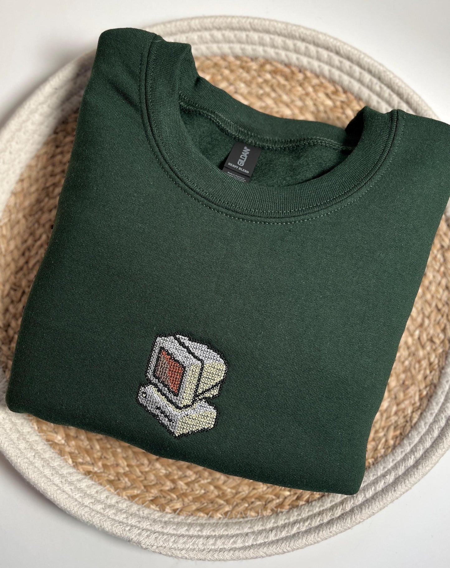 Retro Computer Embroidered Sweatshirt Pixelated Style Gamer Crewneck Vintage Tech Embroidery Geek Gift Nerd Gift Old Computer Fan Gift