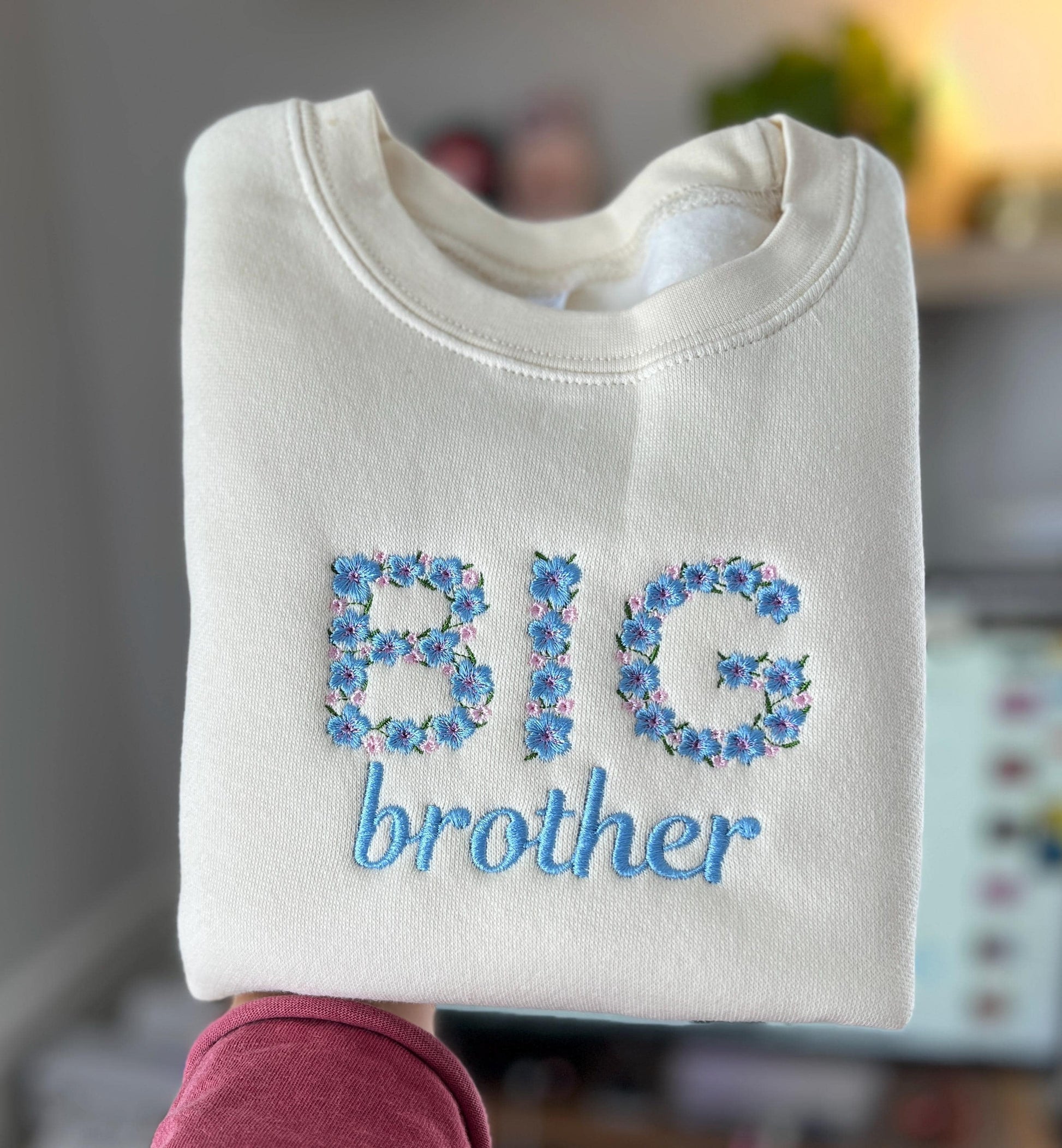 Embroidered Floral Big Brother Sweatshirt Pregnancy Announcement Big Brother Custom Floral Embroidery Toddler Gift Floral Font Embroidery