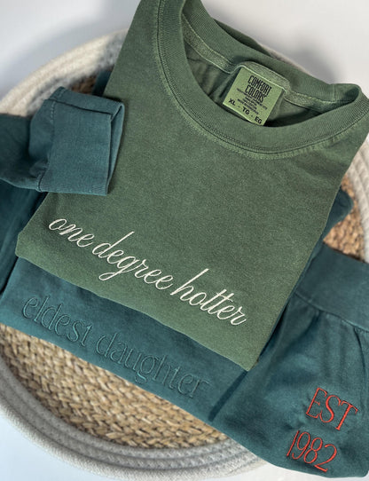 Embroidered Custom Comfort Colors Long Sleeve Tee Custom Your Text Embroidered Soft Long Sleeved Tee Personalized Text Long Sleeve Top