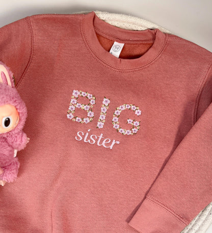 Embroidered Floral Big Brother Sweatshirt Pregnancy Announcement Big Brother Custom Floral Embroidery Toddler Gift Floral Font Embroidery