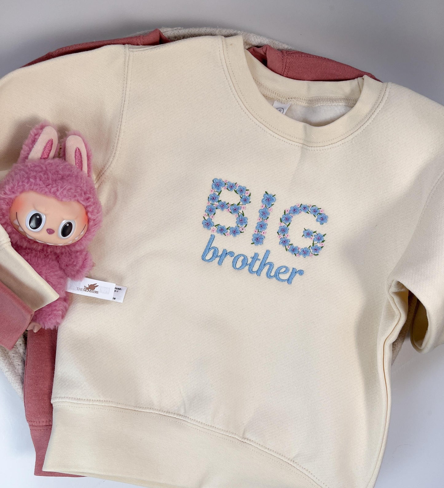 Embroidered Floral Big Brother Sweatshirt Pregnancy Announcement Big Brother Custom Floral Embroidery Toddler Gift Floral Font Embroidery