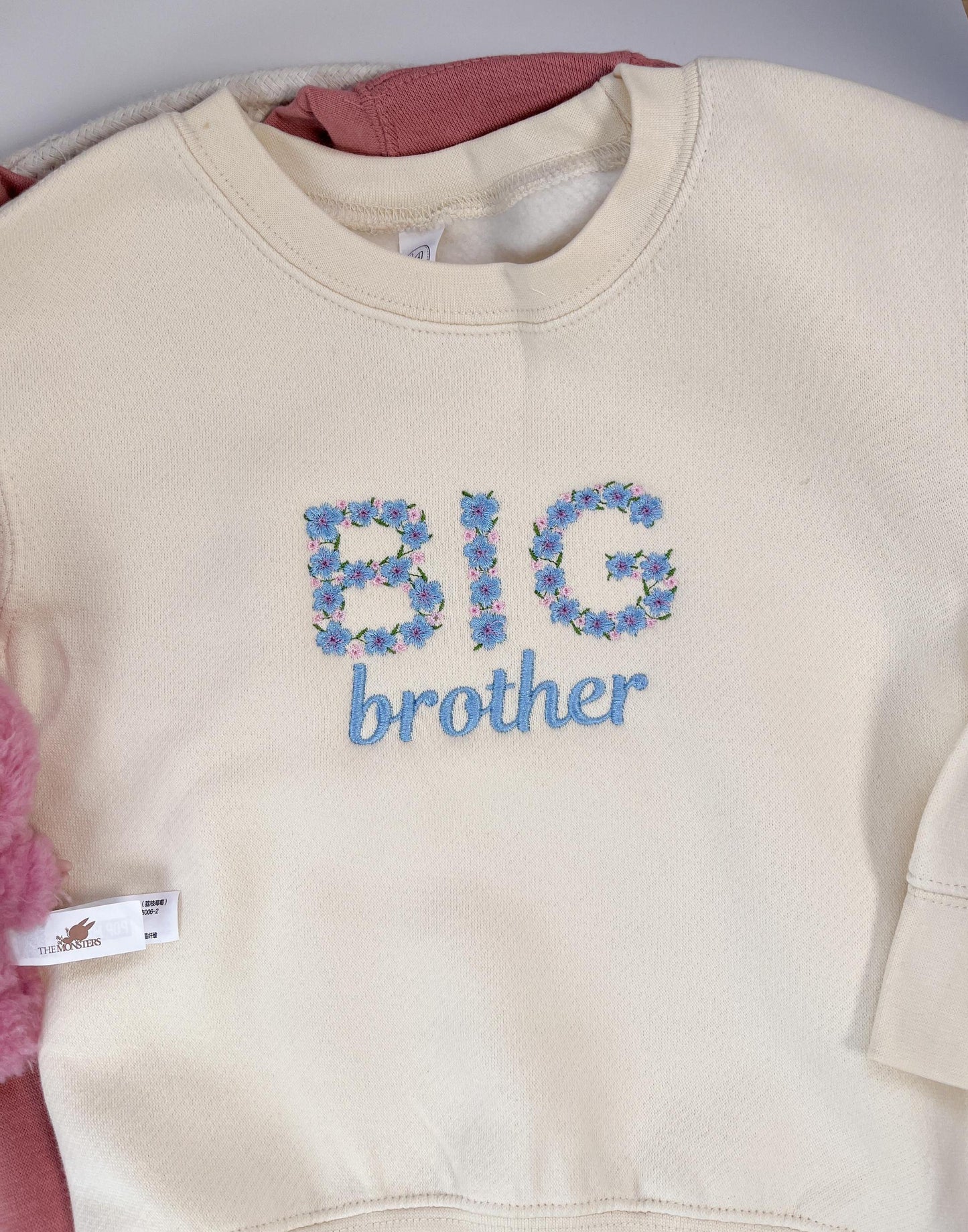 Embroidered Floral Big Brother Sweatshirt Pregnancy Announcement Big Brother Custom Floral Embroidery Toddler Gift Floral Font Embroidery