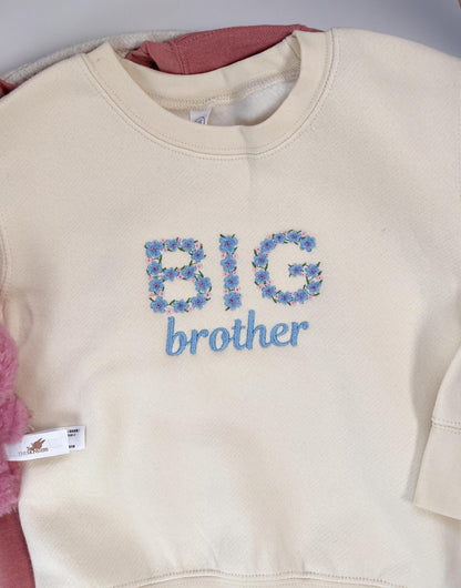 Embroidered Floral Big Brother Sweatshirt Pregnancy Announcement Big Brother Custom Floral Embroidery Toddler Gift Floral Font Embroidery