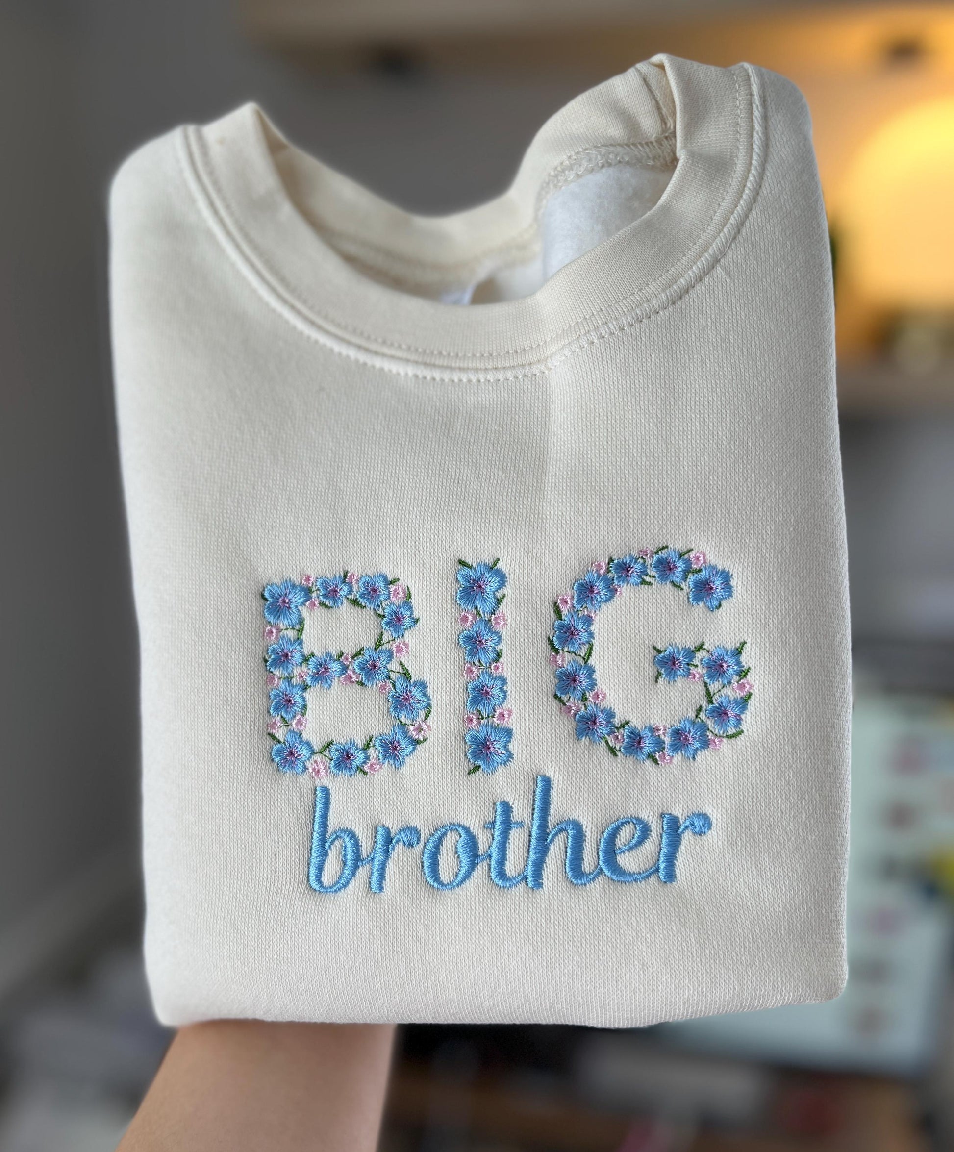 Embroidered Floral Big Brother Sweatshirt Pregnancy Announcement Big Brother Custom Floral Embroidery Toddler Gift Floral Font Embroidery