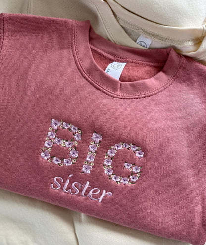 Embroidered Floral Big Brother Sweatshirt Pregnancy Announcement Big Brother Custom Floral Embroidery Toddler Gift Floral Font Embroidery