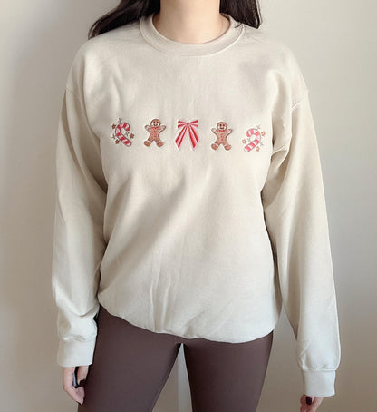 Gingerbread Embroidered Christmas Crewneck Sweatshirt Christmas Sugarcane Holiday Sweatshirt Merry Christmas Shirt Holiday Shirt Gift Xmas