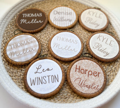 Embroidered Baby Name Announcement Sign Gingham Nursery Decor Neutral Nursery Decor Brown Aesthetic Nursery