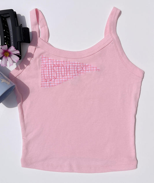 College Pennant Patchwork Tank Top Custom Gift Senior Football Games College Merch Embroidered Baby Tee Custom Tank Top Y2K Tank Top Gift