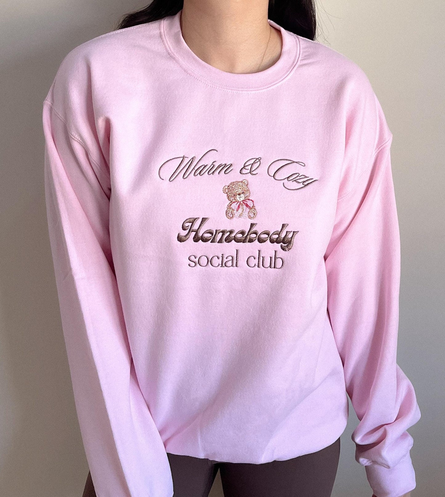 Embroidered Homebody Social Club Sweatshirt Embroidered Kawaii Bear Sweatshirt Cute Bear Embroidery Design Gift for Senior College Gift