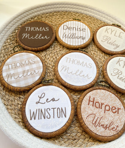 Embroidered Baby Name Announcement Sign Gingham Nursery Decor Neutral Nursery Decor Brown Aesthetic Nursery