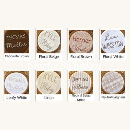 Embroidered Baby Name Announcement Sign Gingham Nursery Decor Neutral Nursery Decor Brown Aesthetic Nursery