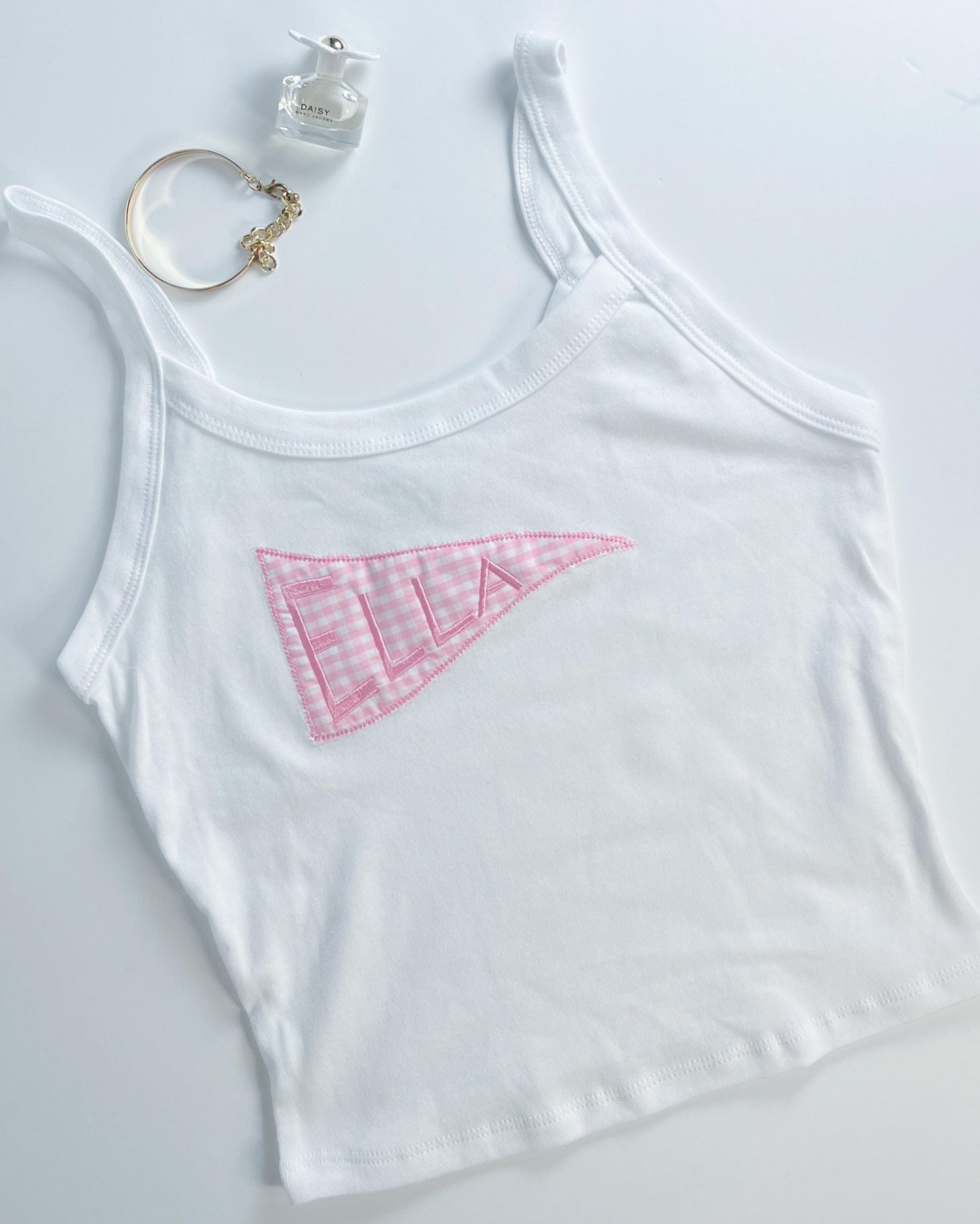 College Pennant Patchwork Tank Top Custom Gift Senior Football Games College Merch Embroidered Baby Tee Custom Tank Top Y2K Tank Top Gift