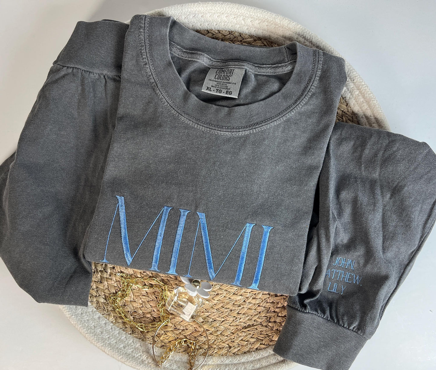 Embroidered Custom Comfort Colors Long Sleeve Tee Custom Your Text Embroidered Soft Long Sleeved Tee Personalized Text Long Sleeve Top