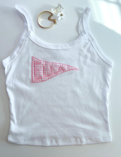 College Pennant Patchwork Tank Top Custom Gift Senior Football Games College Merch Embroidered Baby Tee Custom Tank Top Y2K Tank Top Gift