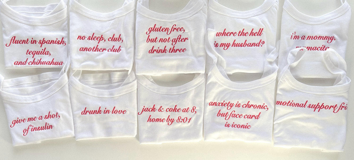 Custom Embroidered Cherry Tank Spaghetti Strap Tank Top Personalized Women Cropped Ribbed Tank Top Custom Bride Bridal Party Custom Y2K Top