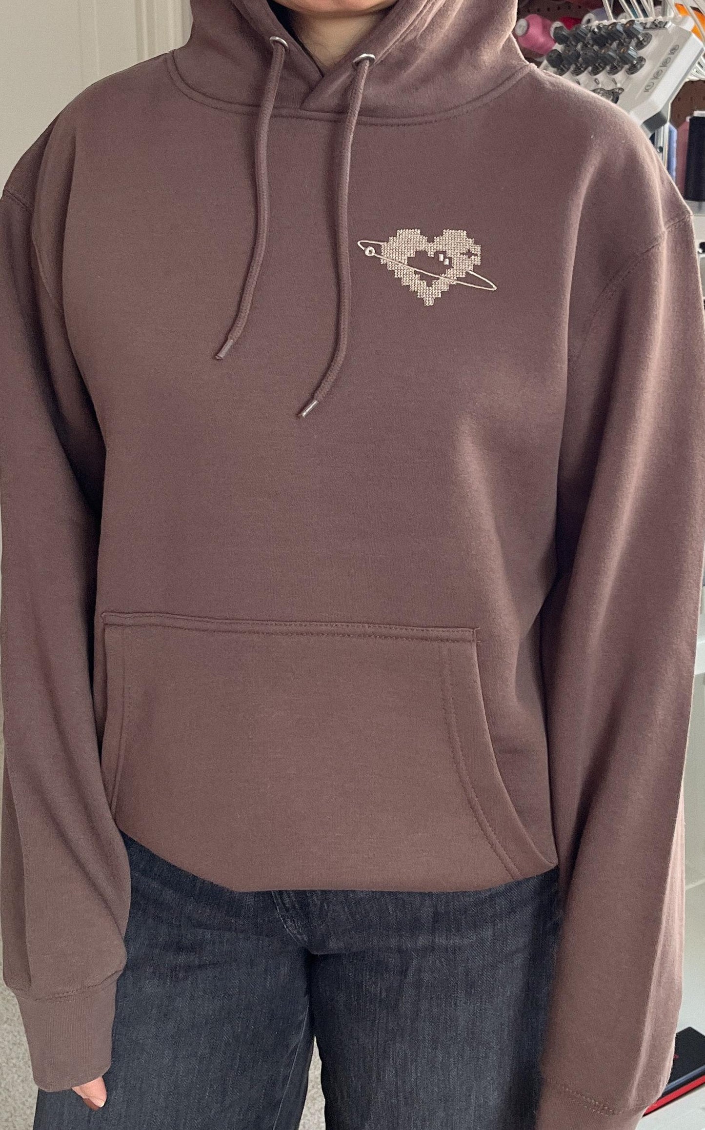 Custom Embroidered Sweatshirt Pixel Heart Puzzle Piece Couples Hoodie Initial With Heart On Sleeve Anniversary Gift Valentines Day Gift