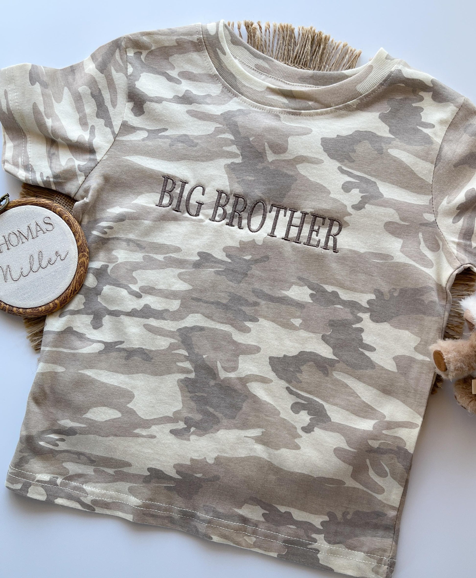 Big Brother Camo Shirt, Embroidered Kids Camo Tee, Personalized Toddler Name Shirt, Sibling Announcement Outfit, Custom Youth Shirt