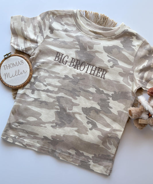 Big Brother Camo Shirt, Embroidered Kids Camo Tee, Personalized Toddler Name Shirt, Sibling Announcement Outfit, Custom Youth Shirt